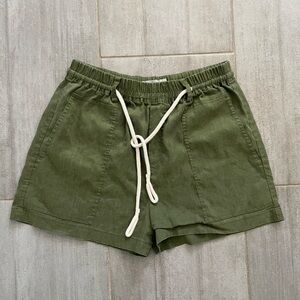 Vince Olive Green Linen-Blend High Waist Designer Shorts